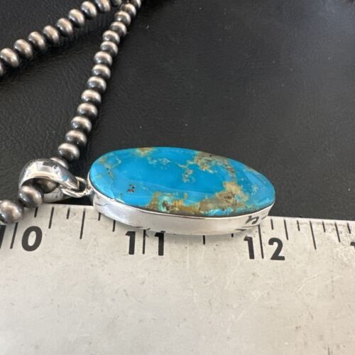 Navajo Blue Kingman Turquoise Pendant Necklace | Sterling Silver Pearls | 20" | 16685