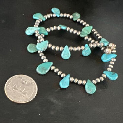 Navajo Pearls Sterling Silver Blue Turquoise Teardrop Bracelet | 2-Strand | 8" | 15246