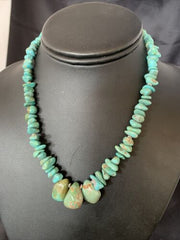 Navajo Blue Green Turquoise Necklace | Sterling Silver | 16" | Authentic Native American Handmade | 12915