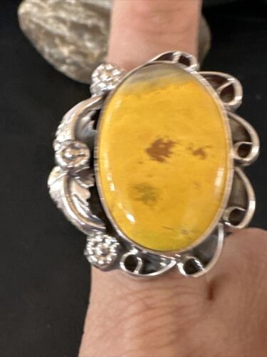 Navajo Yellow Bumble Bee Jasper Ring | Sterling Silver | Sz 9 | Authentic Native American Handmade | 14944
