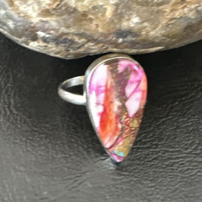 Navajo Turquoise Spiny Oyster Ring | Sterling Silver | Sz 8 | Authentic Native American Handmade | 16624
