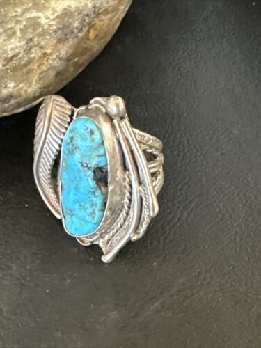 Old Pawn Men's Blue Kingman Turquoise Ring | Navajo Sterling Silver | Sz 10 | 15520