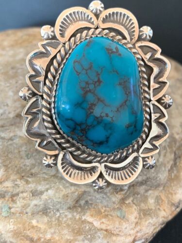 Navajo Kingman Turquoise Ring | Sterling Silver | Sz 9.5 | Authentic Native American Handmade | 2827