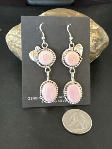NWT Navajo Pink Conch Shell Dangle Earrings | Sterling Silver | Authentic Native American Handmade | 17217