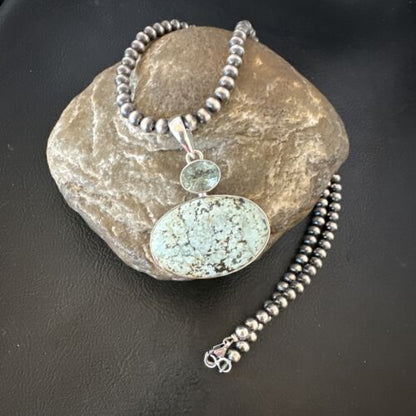Navajo Dry Creek Turquoise Topaz Pendant Necklace | Sterling Silver | Authentic Native American Handmade | 16316