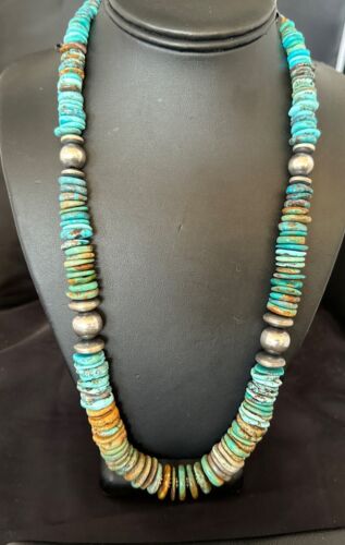 Navajo Blue Green Turquoise Necklace | Sterling Silver | Authentic Native American | 25" | 17054