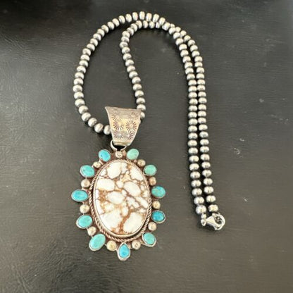 Navajo Wild Horse Turquoise Pendant | Sterling Silver | Native American Handmade | 17149