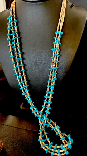 Navajo Blue Kingman Turquoise Shell Heishi Necklace | Sterling Silver | 30" | Authentic Native American Handmade | 16070