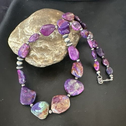Navajo Pearl Purple Mojave Turquoise Pendant Necklace | Sterling Silver | Authentic Native American Handmade | 21" | 17500