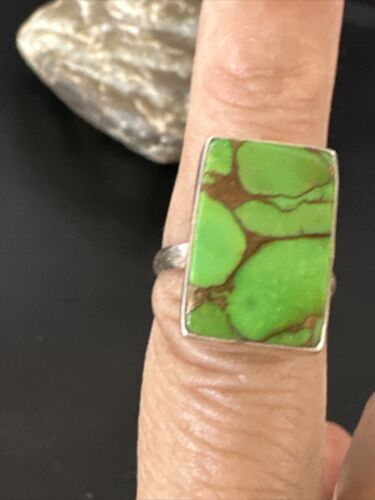 Adjustable Navajo Green Mojave Turquoise Ring | Sterling Silver | Sz 10 | Authentic Native American Handmade | 15708
