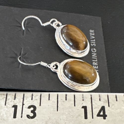 Southwestern Navajo Coffee Tigers Eye Dangle Earrings | Sterling Silver | Authentic Native American Handmade | 16965
