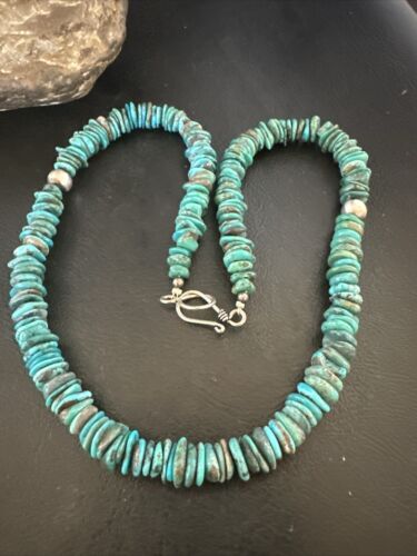 Navajo Blue Turquoise Bead Necklace | Sterling Silver | Graduated |  8mm | Authentic Native American | 19" | 17582