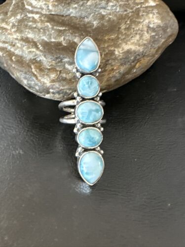 Navajo Blue Larimar Multi-Stone Ring | Authentic Native American Sterling Silver | Multi-Stone | Sz 7 | 15944