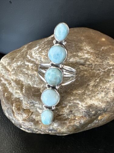 Navajo Blue Larimar Cluster Ring | Authentic Native American Sterling Silver | Multi-Stone | Sz 9.5 | 16160 - Masha USA