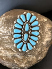 Navajo Blue Turquoise Cluster Ring | Authentic Native American Sterling Silver | Multi-Stone | Sz 8 | 16326