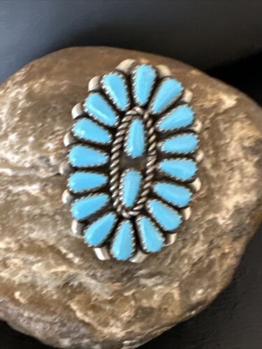 Navajo Sterling Silver Cluster Blue Turquoise Ring Sz 8 16326