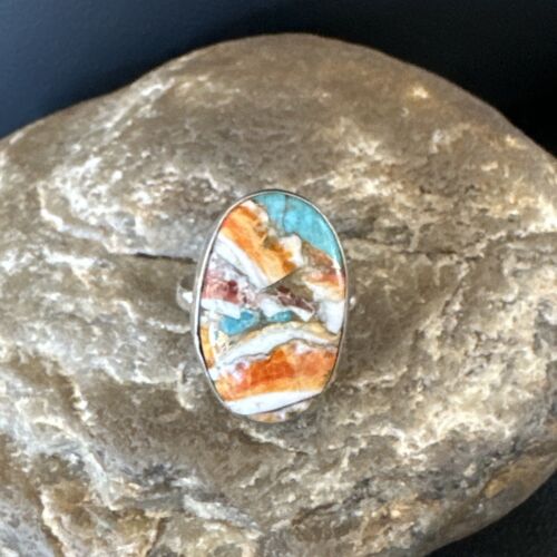 Navajo Turquoise Spiny Oyster Ring | Sterling Silver | Sz 8 | Authentic Native American Handmade | 16614