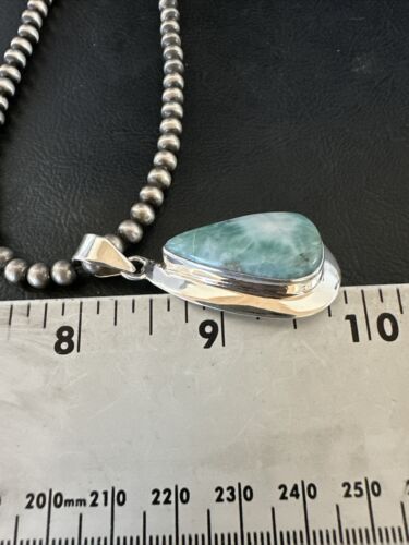 Navajo Blue Larimar Pendant Necklace | Sterling Silver Beads | Authentic Native American Handmade | 17564