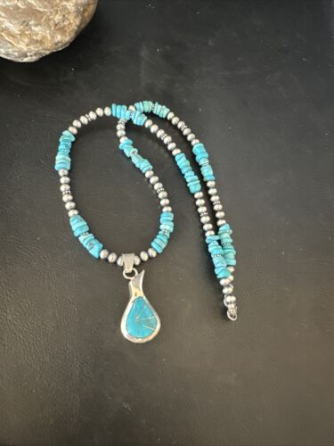 Navajo Kingman Turquoise Pendant Necklace | Sterling Silver | Native American Handmade | 14830