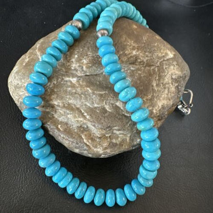 Navajo Blue Turquoise Necklace | Sterling Silver Pearls | 19" | Authentic Native American Handmade | 16953