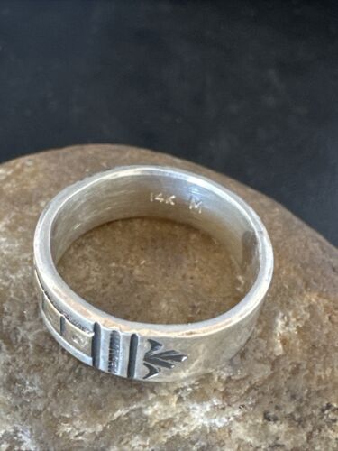 Men's Wedding Band | Navajo Stamped 14K Gold Sterling Silver Ring | Sz 10 | 15463