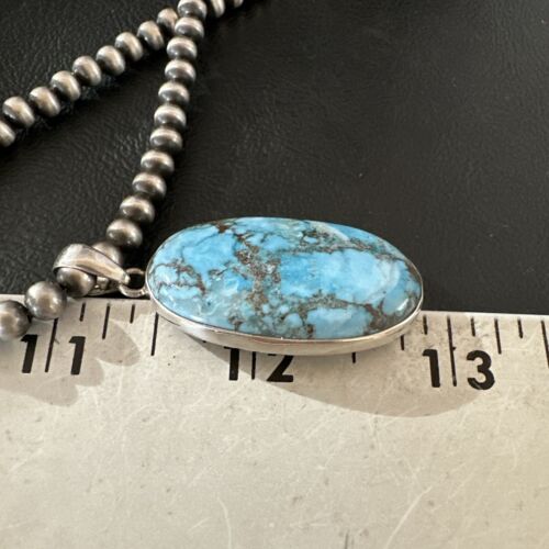 Navajo Blue Spiderweb Turquoise Pendant Necklace | Sterling Silver | Authentic Native American Handmade | 17025