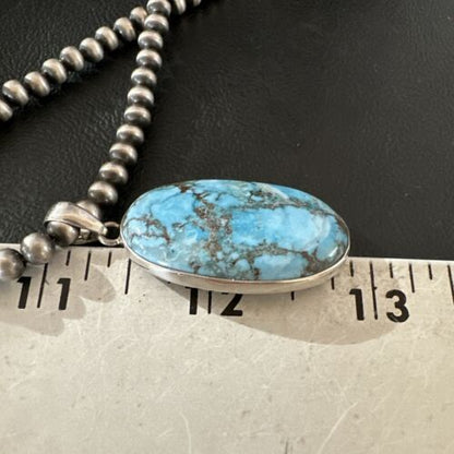 Navajo Blue Spiderweb Turquoise Pendant Necklace | Sterling Silver | Authentic Native American Handmade | 17025
