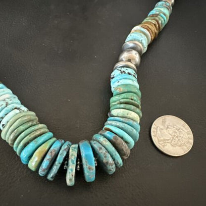 Navajo Blue Green Turquoise Necklace | Sterling Silver | Authentic Native American | 21" | 16959
