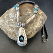 Navajo Blue Turquoise Black Onyx Shadowbox Pendant | Sterling Silver Necklace | 16" | 17542