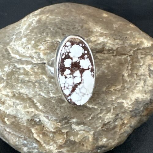 Men's & Women's Wild Horse Turquoise Navajo Ring | Sterling Silver | Sz 7 | Authentic Native American Handmade | 17263
