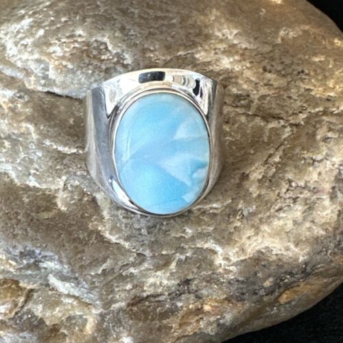 Navajo Blue Larimar Ring | Sterling Silver | Sz 9 | Authentic Native American Handmade | 16600