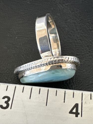 Navajo Blue Larimar Ring | Sterling Silver | Sz 9 | Authentic Native American Handmade | 17591 - Masha USA