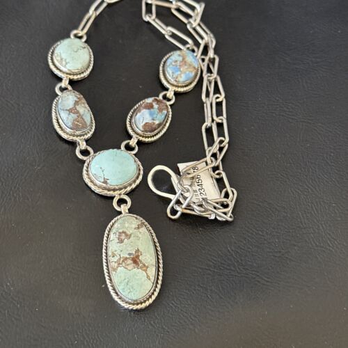 Navajo Blue Golden Hills Turquoise Lariat Necklace Pendant | Sterling Silver | Authentic Native American Handmade | 16282