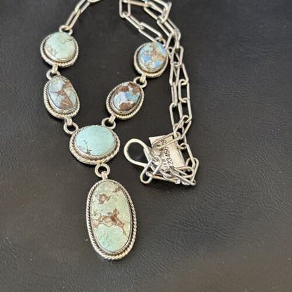 Navajo Blue Golden Hills Turquoise Lariat Necklace Pendant | Sterling Silver | Authentic Native American Handmade | 16282