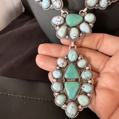 Navajo Blue Golden Hills Turquoise Lariat Necklace Pendant | 30" | Authentic Native American Handmade | 16189