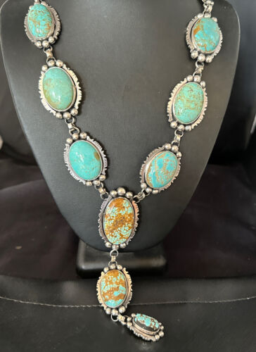 Navajo Turquoise Lariat Necklace | Sterling Silver | Native American Handmade | 15270