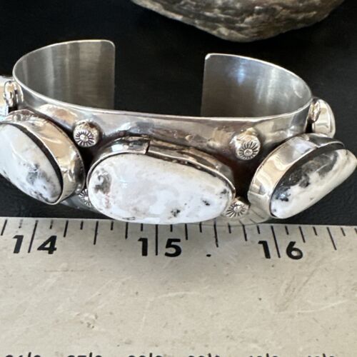 Men's Women's White Buffalo Turquoise Cuff Bracelet | Navajo Sterling Silver | Authentic Native American Handmade | 16966