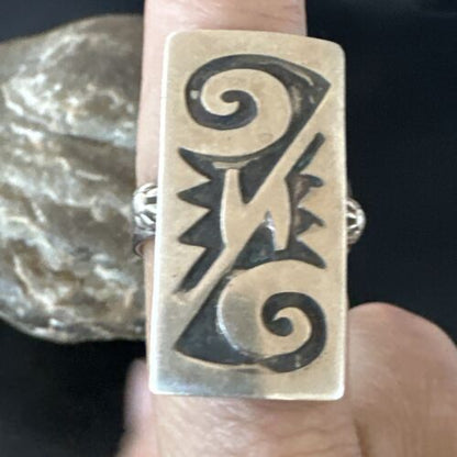 Native American Hopi Rug Design Ring | Sterling Silver | Sz 8.5 | 16334