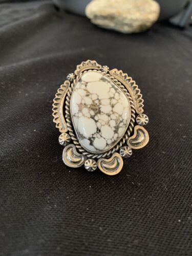 Native American Men's Navajo White Buffalo Turquoise Ring | Sterling Silver | Sz 10 | 233