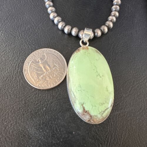 Navajo Green Gaspeite Pendant Necklace | Sterling Silver | Authentic Native American Handmade | 15488