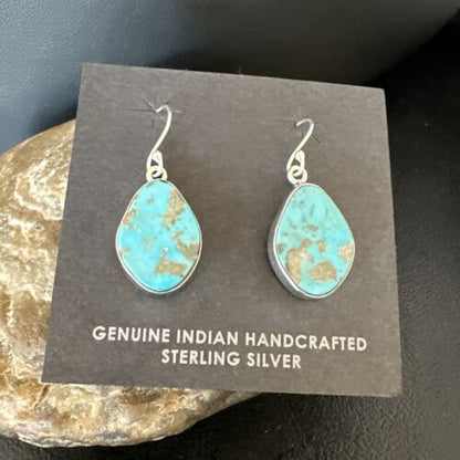 Navajo Blue Turquoise Dangle Earrings | Sterling Silver | 1" | Authentic Native American Handmade | 15806 - Masha USA
