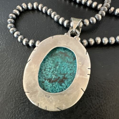 Navajo Blue Spiderweb Turquoise Pendant Necklace | Sterling Silver | Authentic Native American Handmade | 16199