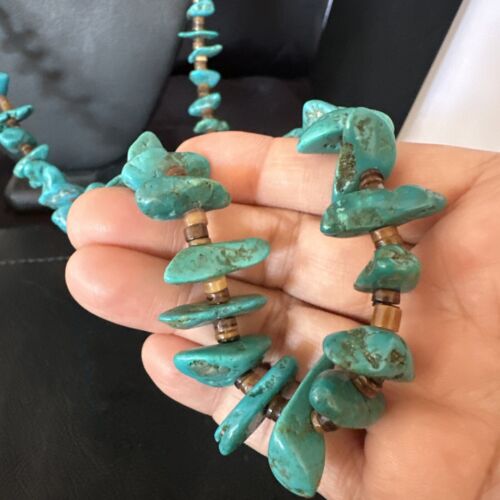 Navajo Blue Kingman Nugget Turquoise Necklace | Sterling Silver | 36" | Authentic Native American Handmade | 15286