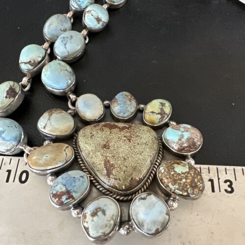 Navajo Blue Golden Hills Turquoise Lariat Necklace Pendant | Authentic Native American Handmade | 16184