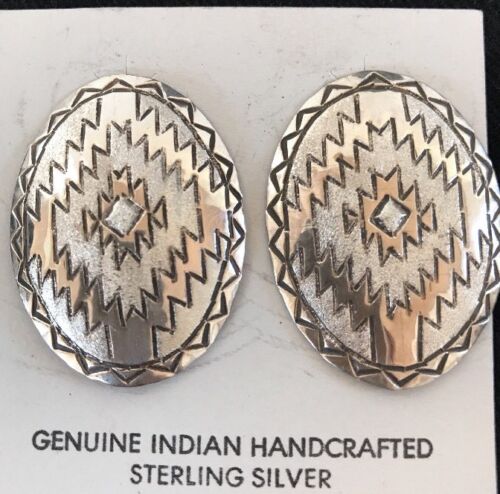 Native American Handmade Oval Earrings | Stamped Sterling Silver | 3743