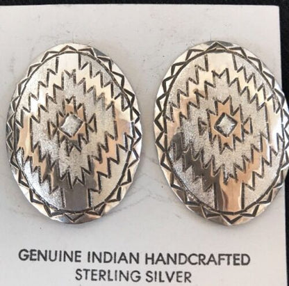 Native American Handmade Oval Earrings | Stamped Sterling Silver | 3743