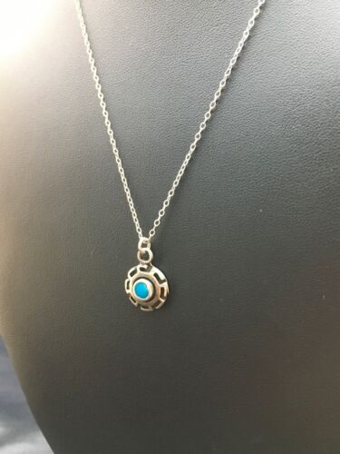 Navajo Blue Turquoise Inlay Pendant | Sterling Silver | Authentic Native American Handmade | 20" | 08969