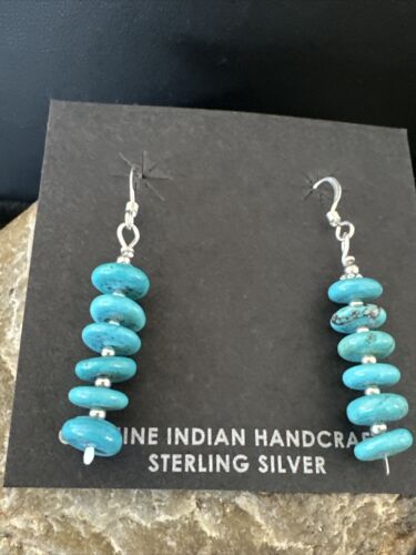 Navajo Blue Cluster Turquoise Bead Earrings | 6mm | Sterling Silver | Authentic Native American Handmade | 15843