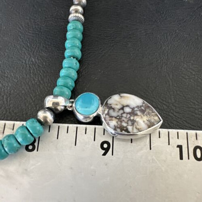 Navajo Wild Horse Blue Kingman Turquoise Necklace | Sterling Silver | Authentic Native American Handmade | 17525