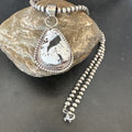 Navajo White Buffalo Turquoise Pendant | Sterling Silver Pearls Necklace | Authentic Native American Handmade | 17107